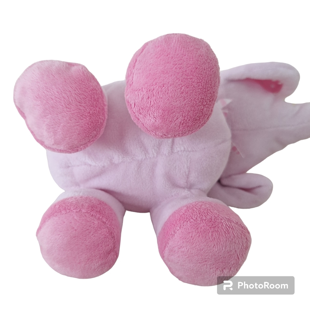 Babies R Us Pink Elephant Plush Stuffed Animal White Polka Dot Ears Striped Bow - Picture 6 of 8